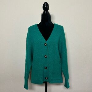 Staccato sweater women medium long sleeve button down vneck cardigan green